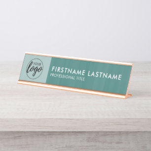 Porte-nom Pour Bureau Aquarelle verte Turquoise moderne - Logo, Nom, Tit