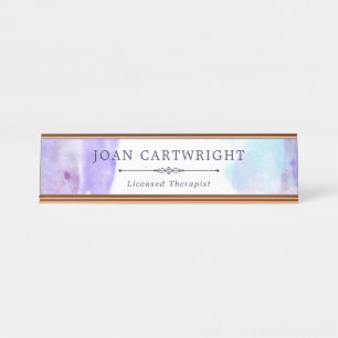 Porte-nom Pour Bureau Aquarelle violet pluvieuse paisible