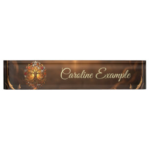 Porte-nom Pour Bureau Arbre éclairé par la lune d'éternité embrasée.