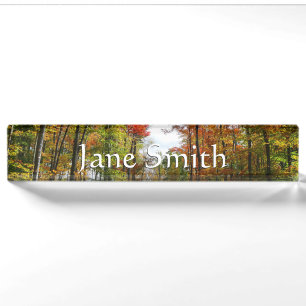 Porte-nom Pour Bureau Arbres d'automne et ciel bleu Photographie de la n