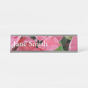 Porte-nom Pour Bureau Argent Star Marbre Poinsettias Pink Holiday Floral