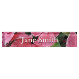 Porte-nom Pour Bureau Argent Star Marbre Poinsettias Pink Holiday Floral