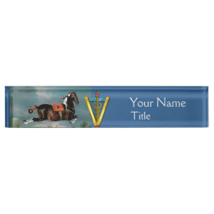 PORTE-NOM POUR BUREAU ARGUMENT DE CHEVAL "OR CADUCEUS VÉTÉRINAIRE SYMBOL