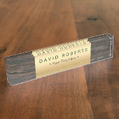 Porte-nom Pour Bureau Arrière - plan en bois chic d'étiquette moderne (Taille)