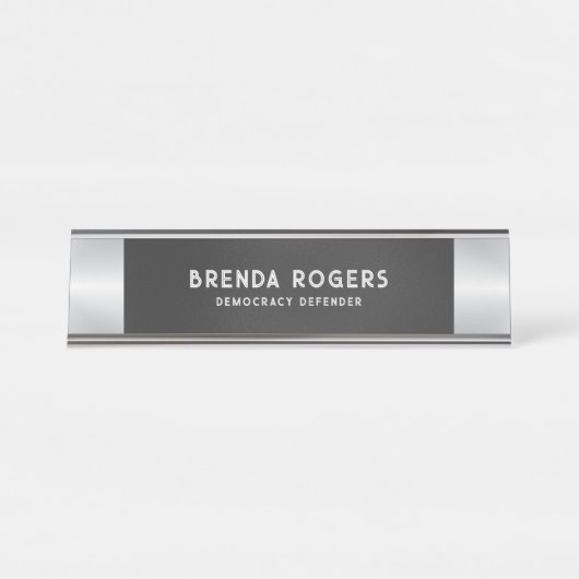 Porte-nom Pour Bureau Arrière - plan noir irisé accent argent (Devant)