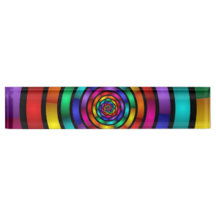 Porte-nom Pour Bureau Arrondi et psychédélique coloré Art moderne fracta