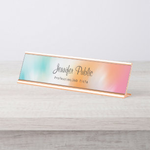 Porte-nom Pour Bureau Art Abstrait coloré Script manuscrit moderne