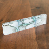 Porte-nom Pour Bureau Art Abstrait moderne Fractal Bleu Turquoise Gris (Taille)