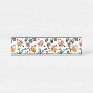 Porte-nom Pour Bureau Art de trait dessin chats et fleurs