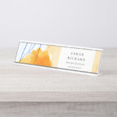 Porte-nom Pour Bureau Artistic Abstrait bleu aquarelle (Devant)