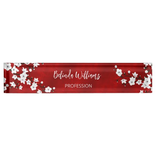 Porte-nom Pour Bureau Asia Floral White Cherry (Devant)
