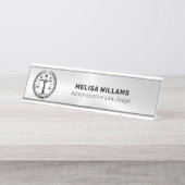 Porte-nom Pour Bureau Aspect argenté métallique et noir (Devant)