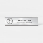 Porte-nom Pour Bureau Aspect argenté métallique et noir (Devant)