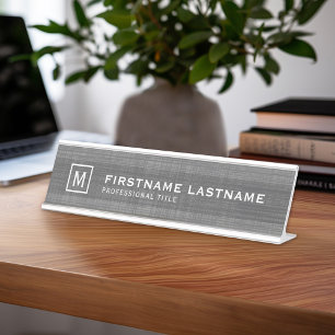 Porte-nom Pour Bureau Aspect Linéaire Viril avec Monogramme de Nom et Ti