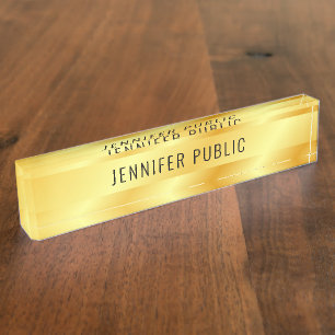 Porte-nom Pour Bureau Aspect métallique Faux Gold personnalisé