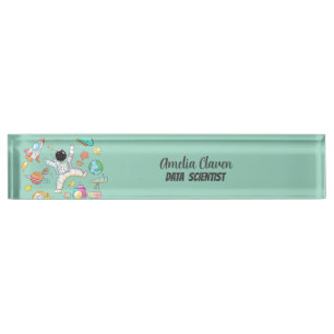 Porte-nom Pour Bureau Astronaut Space Doodle Data Scientist