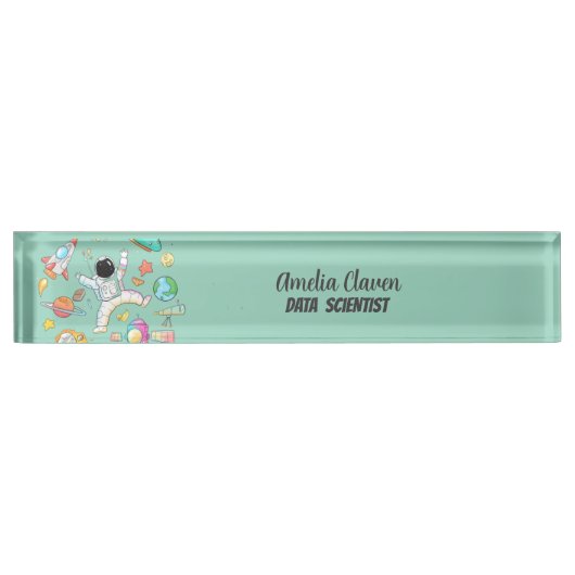 Porte-nom Pour Bureau Astronaut Space Doodle Data Scientist (Devant)