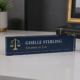 Porte-nom Pour Bureau Avocat à la loi bleu marine or