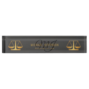 Porte-nom Pour Bureau Avocat de monogramme - noir et or