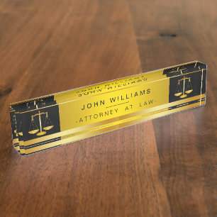 Porte-nom Pour Bureau Avocat en droit Black Gold Legal Scale Executive