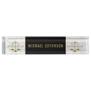 Porte-nom Pour Bureau Avocat - marbre blanc, noir et or