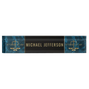 Porte-nom Pour Bureau Avocat - marbre bleu, noir et or