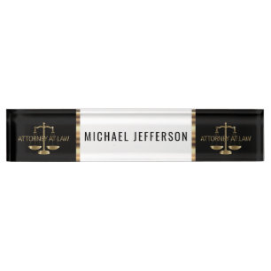 Porte-nom Pour Bureau Avocat - noir, blanc et accents d'or