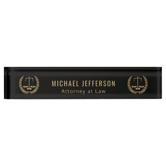 Porte-nom Pour Bureau Avocat - Noir et Or (Devant)
