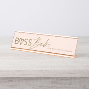 Porte-nom Pour Bureau Babe Boss Moderne Élégant Rose et Or