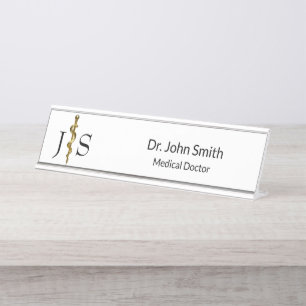 Porte-nom Pour Bureau Bague Classy d'Asclepius Gold sur Médicale blanc