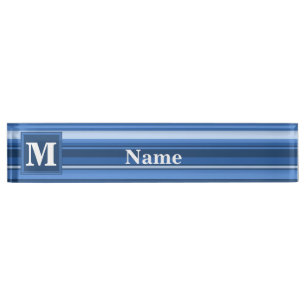 Porte-nom Pour Bureau Bandes bleu monogramme