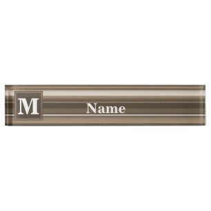 Porte-nom Pour Bureau Bandes brunes monogrammes