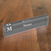 Porte-nom Pour Bureau Bandes de charbon de monogramme (Taille)