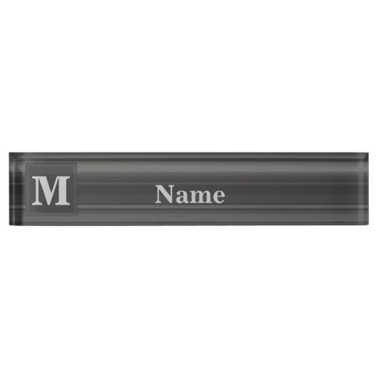 Porte-nom Pour Bureau Bandes de charbon de monogramme (Devant)