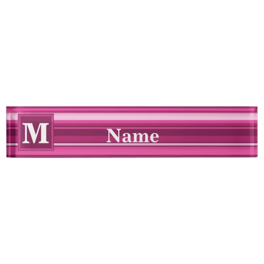 Porte-nom Pour Bureau Bandes de monogramme fuchsia (Devant)