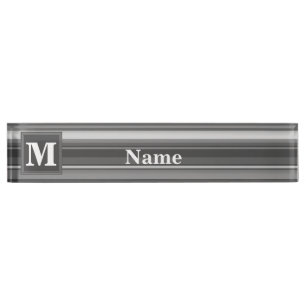 Porte-nom Pour Bureau Bandes gris monogramme