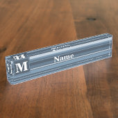 Porte-nom Pour Bureau Bandes gris monogramme (Taille)