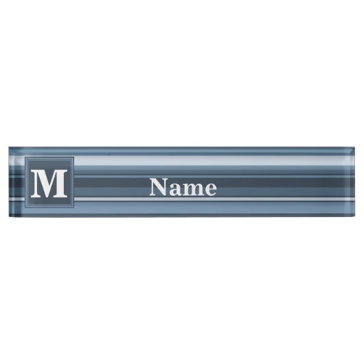 Porte-nom Pour Bureau Bandes gris monogramme (Devant)