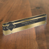 Porte-nom Pour Bureau Bandes Noir Et Or (Taille)