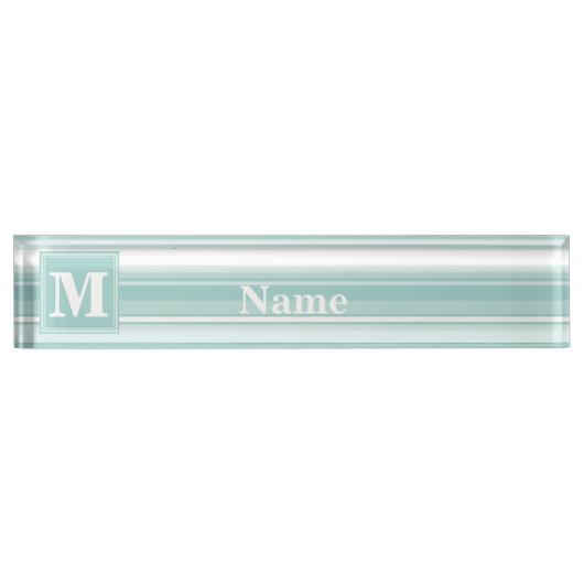 Porte-nom Pour Bureau Bandes vertes de menthe monogramme (Devant)