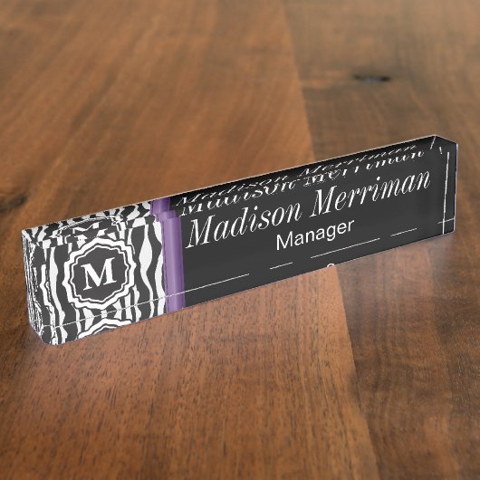Porte-nom Pour Bureau Barre violette Monogram Zebra (Taille)