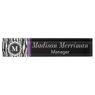 Porte-nom Pour Bureau Barre violette Monogram Zebra