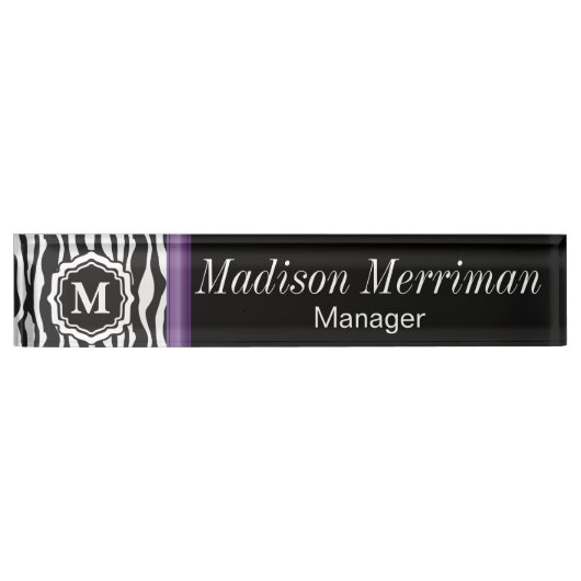 Porte-nom Pour Bureau Barre violette Monogram Zebra (Devant)