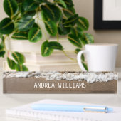 Porte-nom Pour Bureau Beach Ocean Waves Monogramme Nom Blanc Brown Sandy