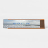 Porte-nom Pour Bureau Beach Ocean Waves Monogramme Nom Blue Grey (Devant)