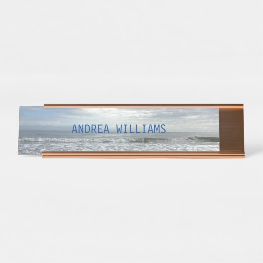 Porte-nom Pour Bureau Beach Ocean Waves Monogramme Nom Blue Grey (Devant)