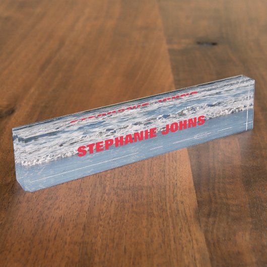 Porte-nom Pour Bureau Beach Ocean Waves Nom monographique Red Blue (Taille)