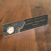 Porte-nom Pour Bureau Beau marbre noir, or et gris Agate (Taille)