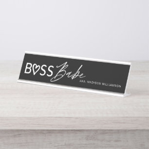 Porte-nom Pour Bureau Bébé de boss moderne élégant noir et blanc