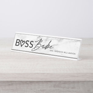 Porte-nom Pour Bureau Bébé de Boss moderne Marbre blanc et noir